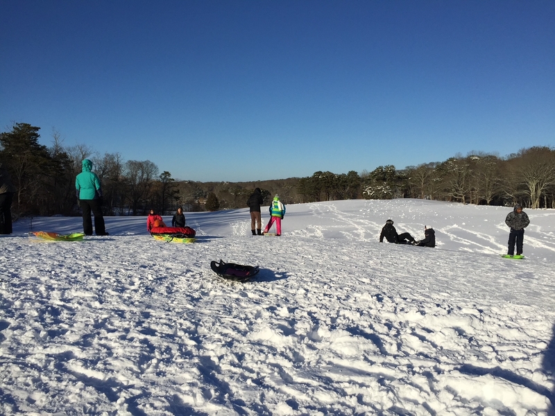 sledding on marthas Vineyard, snow, taboganning, winter