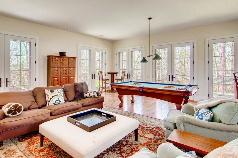 pool table, living room