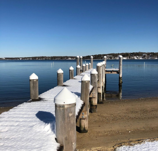 snow, winter, dock marthas vineyard