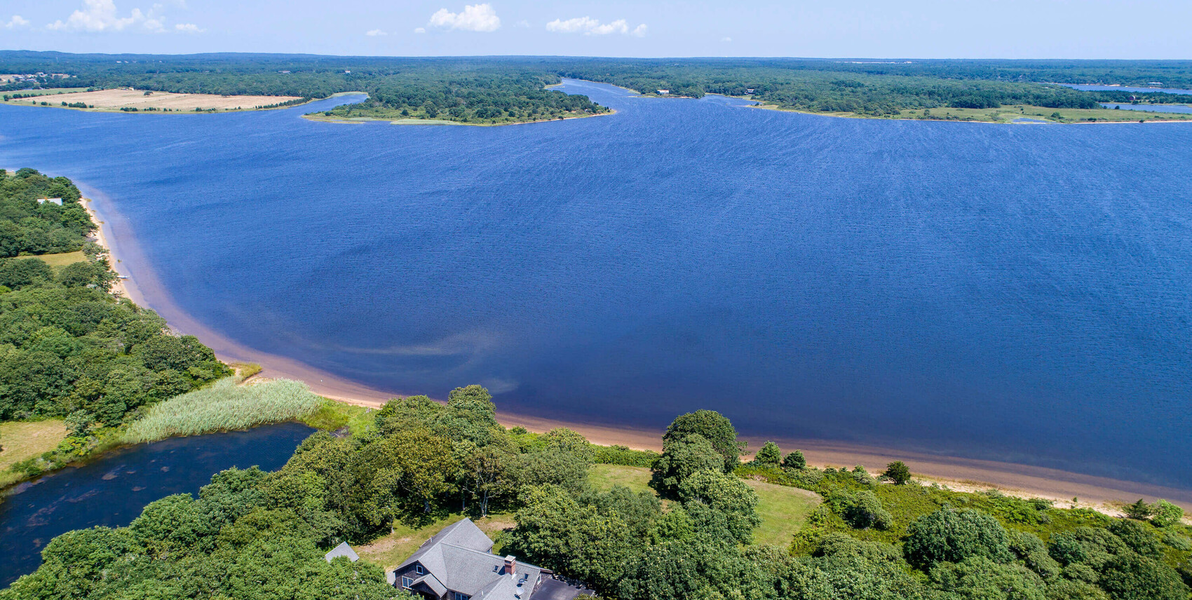 Quansoo Road aerial beach ocean image for martha's vineyard real estate and luxury vacation rentals